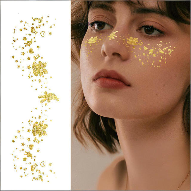 Trendy Christmas Gold/Silver Glitter Paper Stickers Waterproof Sweatproof Face Makeup Temporary Tattoos Fashionable Sexy