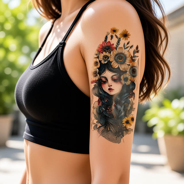 European American Style Colorful Sleeve Temporary Tattoo Sti view 3