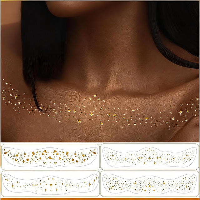 Gold Printed Collarbone Tattoo Stickers Body Paper Eco-Friendly Temporary American Style Water Sweat Resistant Customizable