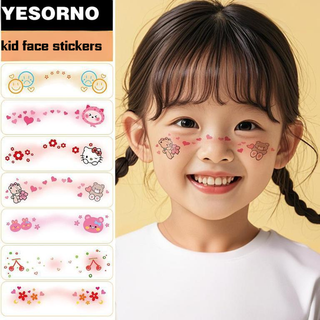 Children's Cute Cartoon Face Temporary Makeup Stickers Waterproof Paper Material for Body Easy Clean for Holiday Parties