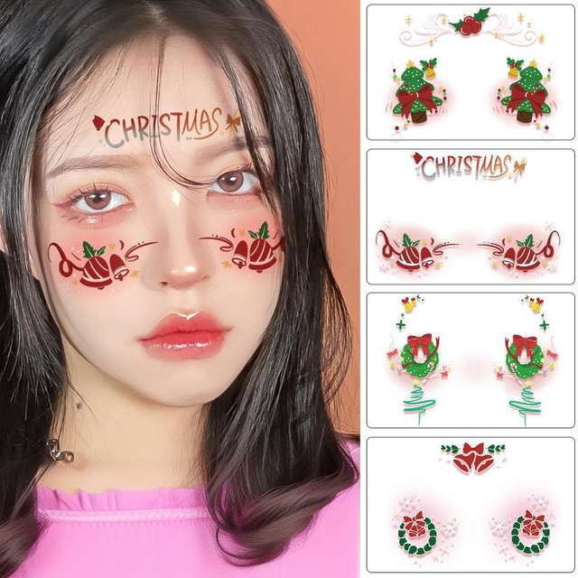 Christmas Eco-Friendly Paper Waterproof Sweatproof Temporary Cartoon Body Tattoo Face Stickers Gold Foil Freckle Cute Face