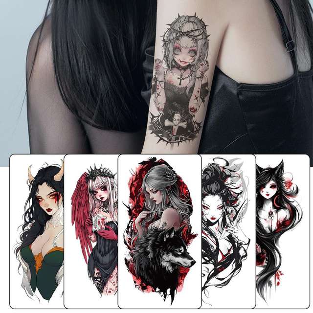New Cross-border Colorful Half-arm Tattoo Stickers Anime Geisha Waterproof Disposable Paper Eco-Friendly Water Transfer Printed