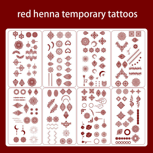 Red Henna Full Body Temporary Eco-Friendly Tattoo Stickers P view 5