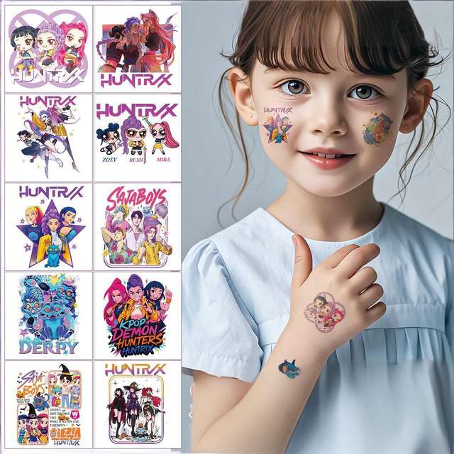 Waterproof Eco-Friendly Paper Water Transfer Printed Temporary Tattoo Set 50 Designs-Witch Hunt Cosplay / Boy Band Stickers
