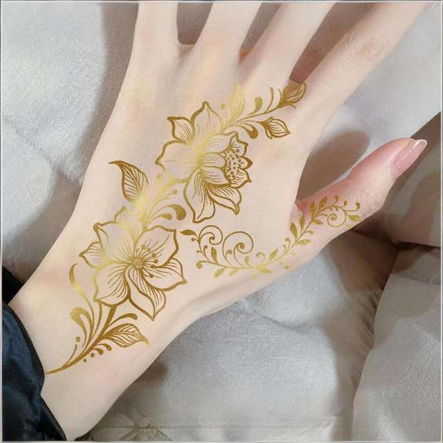 Exquisite Gold Foil Henna Tattoo Sticker Full Body Vintage E view 2