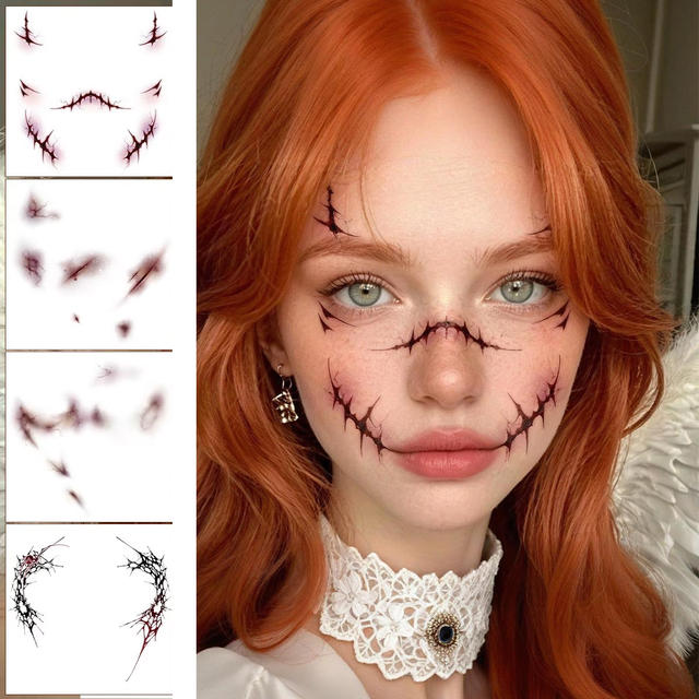 All Saints Scar Face Body Art Tattoo Sticker Realistic Water Transfer Printed Semi-handmade Waterproof Paper Eco-Friendly EN71