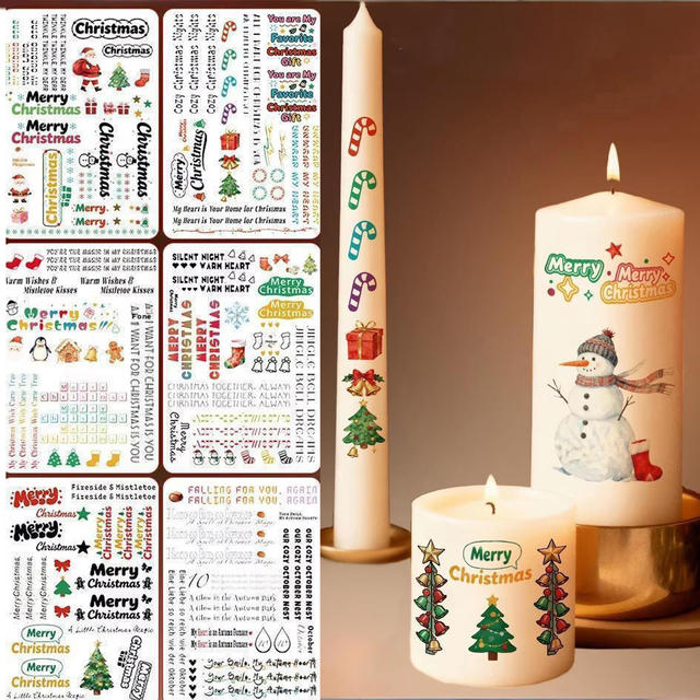 Christmas Candle Water Transfer Paper Stickers Custom Logo DIY Handmade Water Resistant Party Decorative Props Universal Holiday