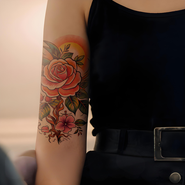 New Colorful Half Sleeve Big Rose Water Transfer Paper Tempo view 2