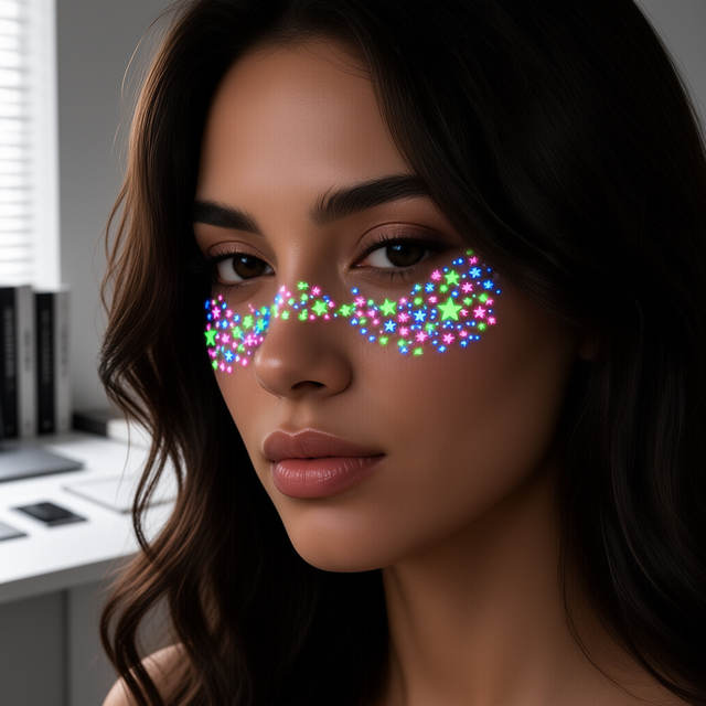 Multi-color Fluorescent Face-tattoo Stickers Stars Hearts-Wa view 4