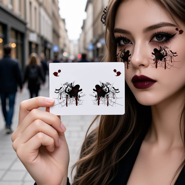 Matte Non-Reflective Halloween Tattoo Sticker Face Spider Web Bat Skull Party Ball Makeup Easy Clean Waterproof Black/Purple 3-7