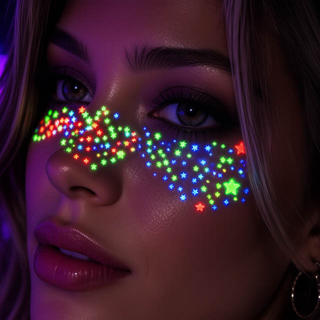 Multi-color Fluorescent Water Transfer Printed Water Resistant Face Tattoo Stickers Customizable Stars Hearts Lasting 3-7 Days